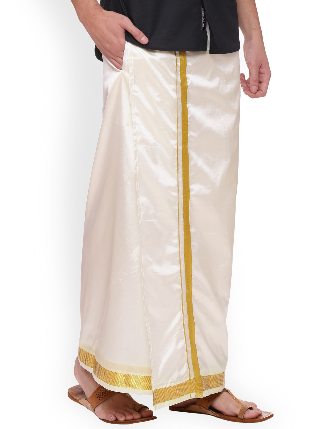 Sethukrishna Cream Solid Double Layer Readymade Dhoti
