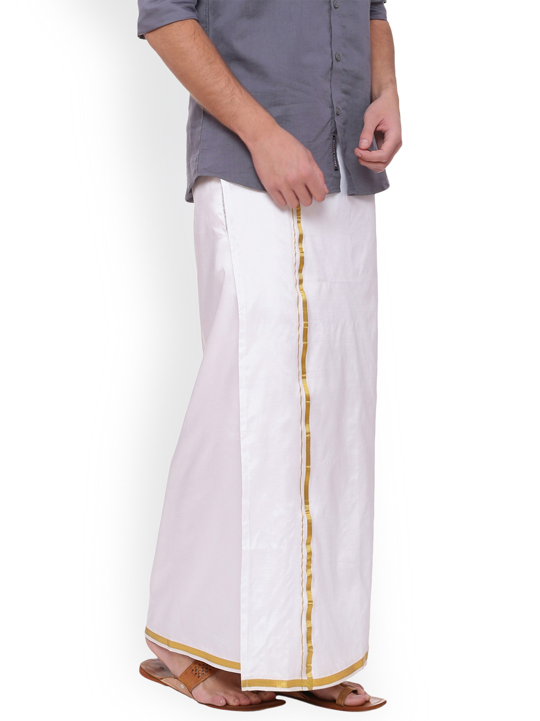 Sethukrishna White Solid Double Layer Readymade Dhoti With Pocket