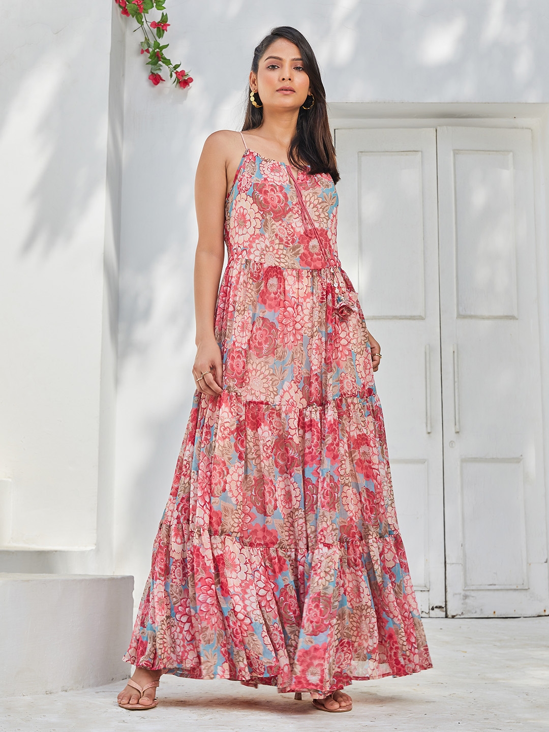 Buy Biba Floral Printed Fit Flare Tiered Maxi Dress Ethnic Dresses for Women 23985136 Myntra