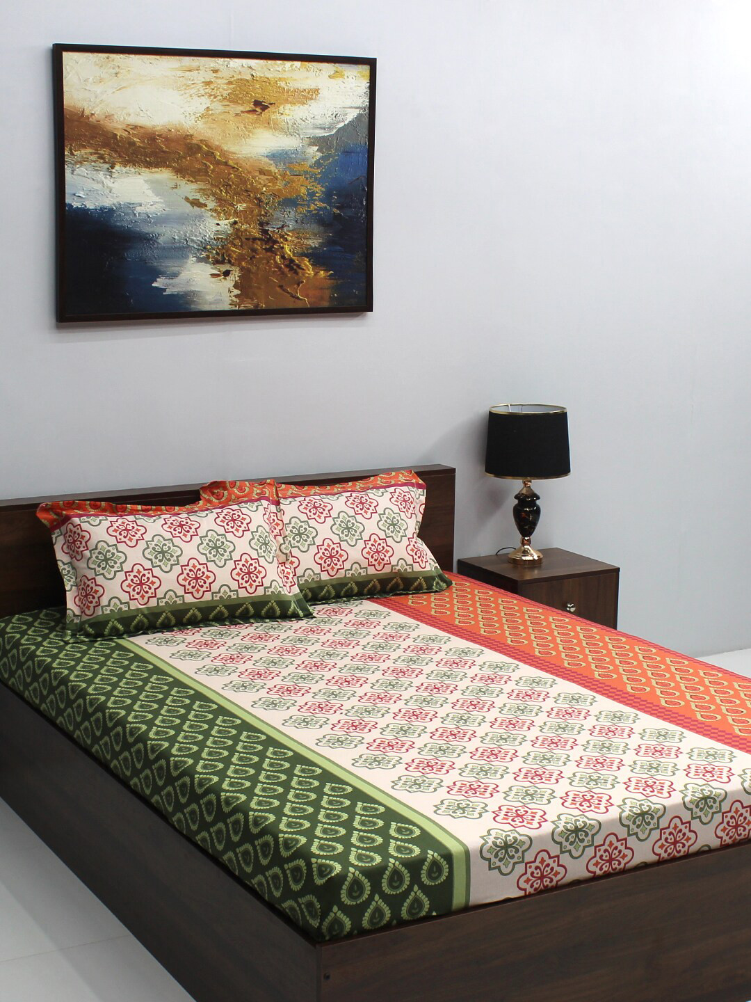 BOMBAY DYEING Pink Ethnic Motifs Cotton 110 TC Queen Coarse Bedsheet with 2 Pillow Covers-224 x 240 cm