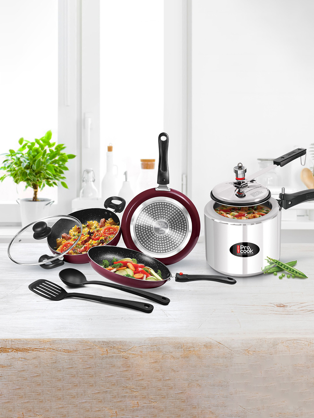 Milton Pro Cook Kitchen Jewel 5 Pcs Peach With Aluminium Induction Pressure Cooker 3 L