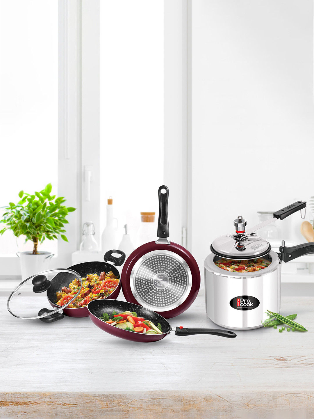 Milton ProCook Kitchen Jewel Fry Pan Kadhai Lid Tawa & Aluminium Induction Pressure Cooker