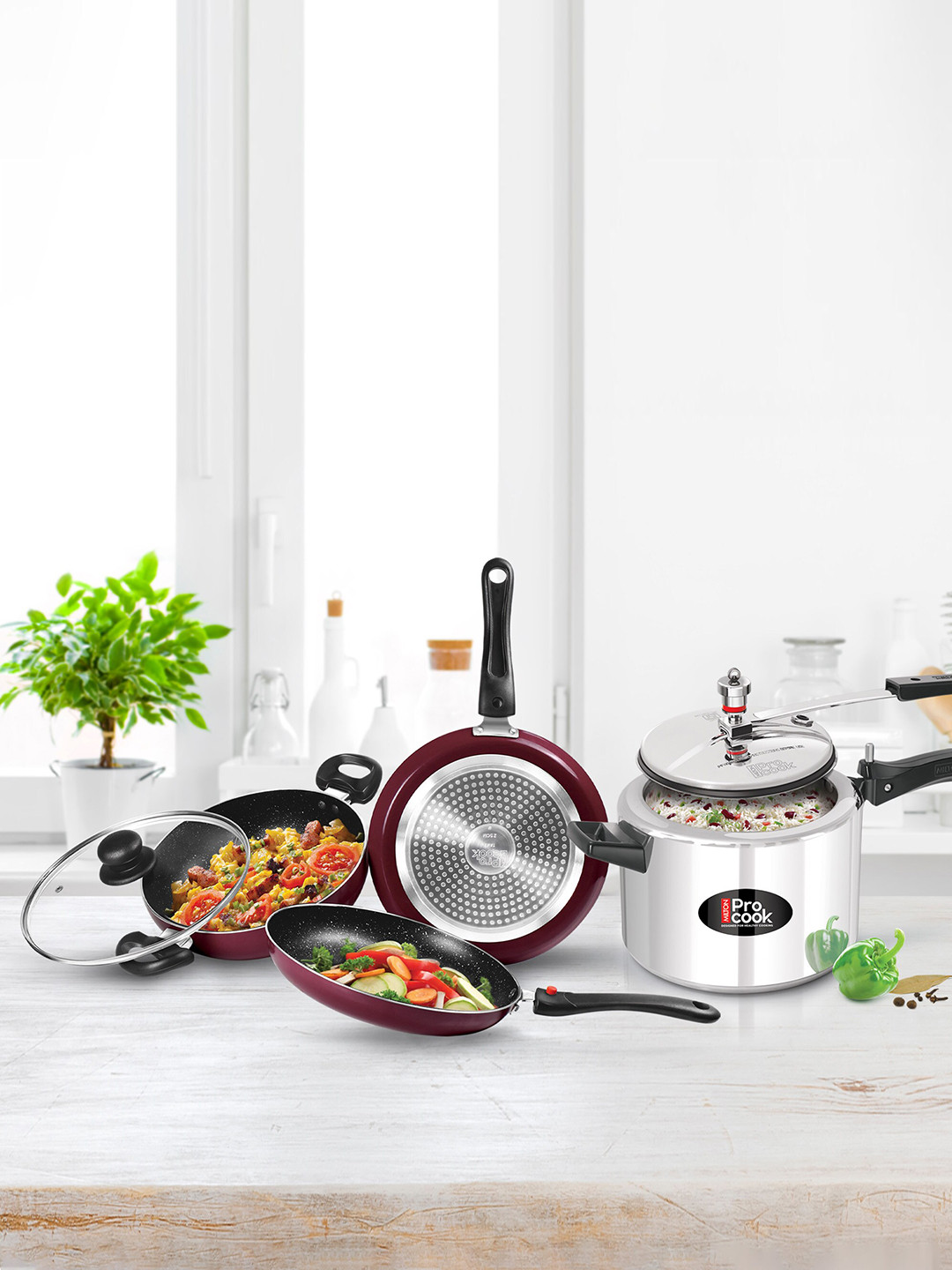 Milton Pro Cook Kitchen Jewel Set of 3 Peach With Aluminium Induction Pressure Cooker 5 L