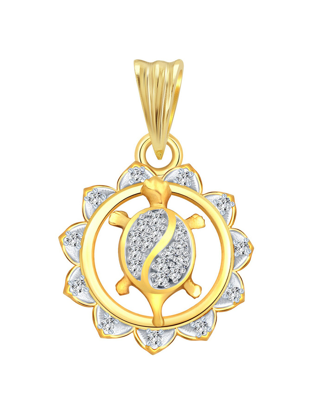 Vighnaharta Unisex Gold & Rhodium-Plated CZ-Studded Tortoise Pendant