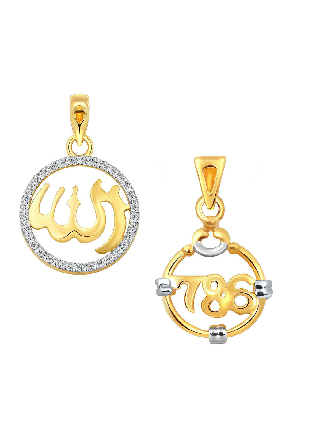 Vighnaharta Set Of 2 Gold-Plated CZ-Studded Allah & 786 Pendant