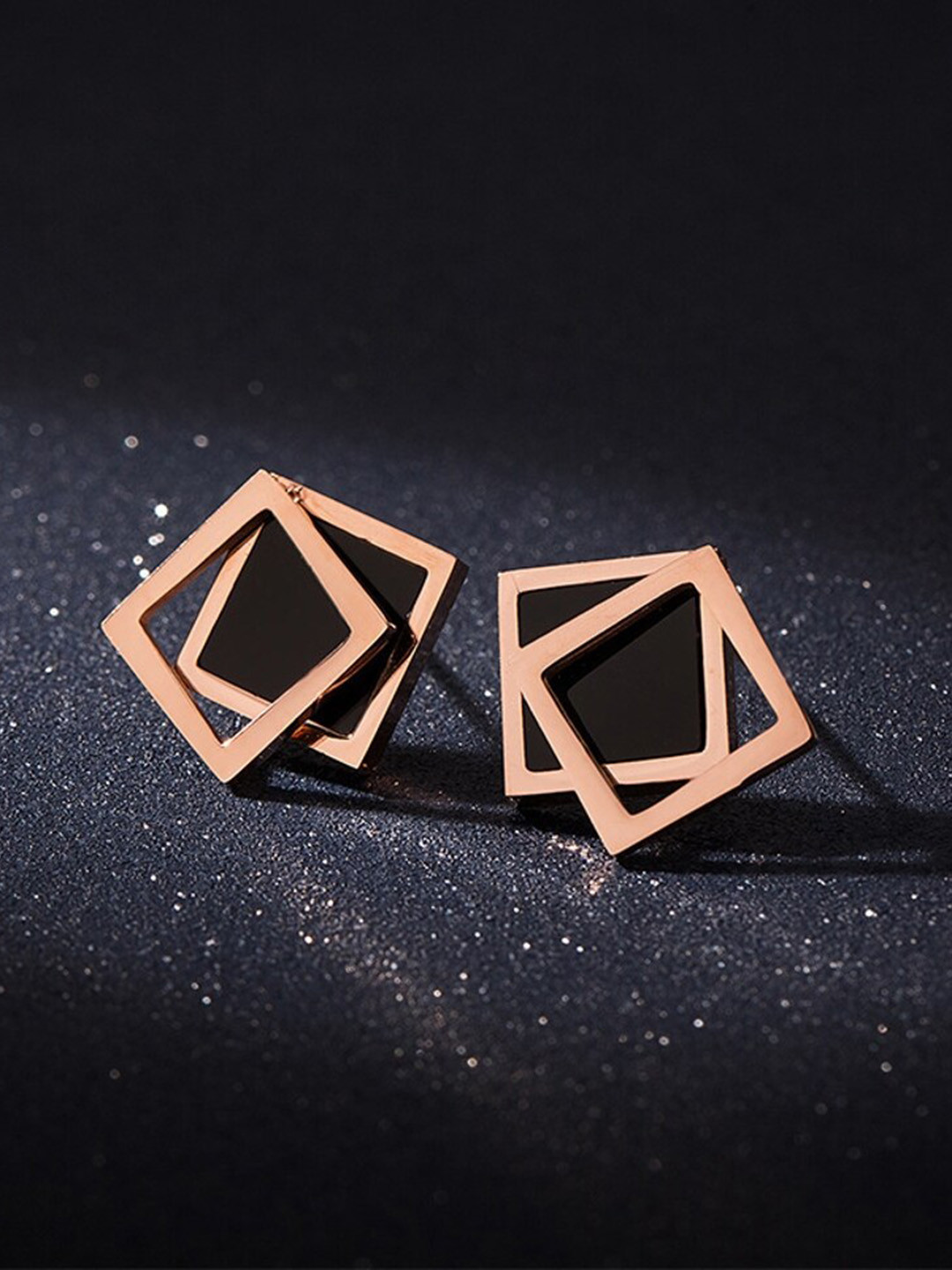 MYKI Rose Gold-Plated Square Shaped Studs Earrings