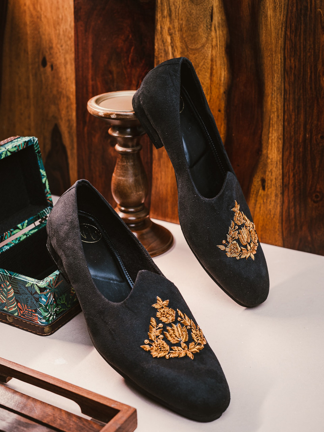 NR By Nidhi Rathi Men Embroidered Memory Foam Lightweight Suede Mojaris