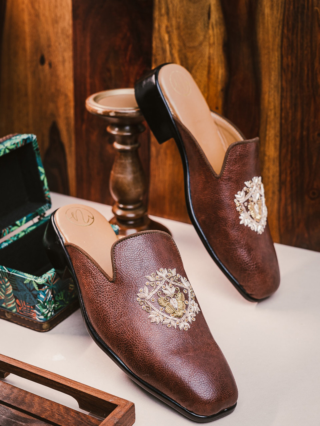 NR By Nidhi Rathi Men Embroidered Memory Foam Lightweight Suede Mules