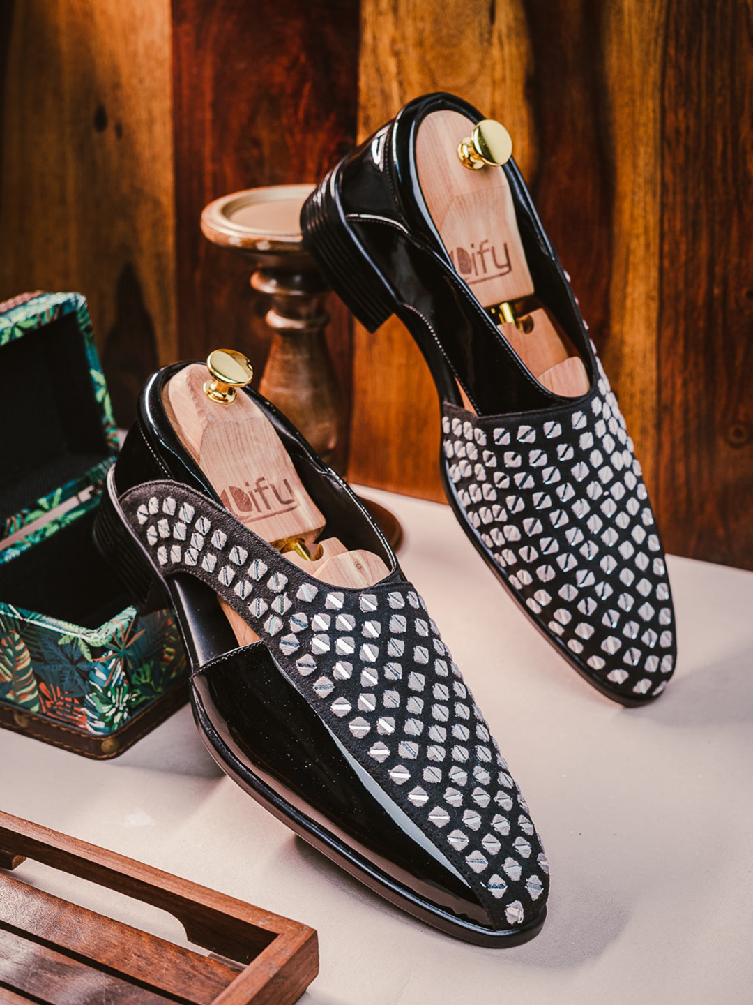 NR By Nidhi Rathi Men Mirror Embellished Shoe-Style Sandals