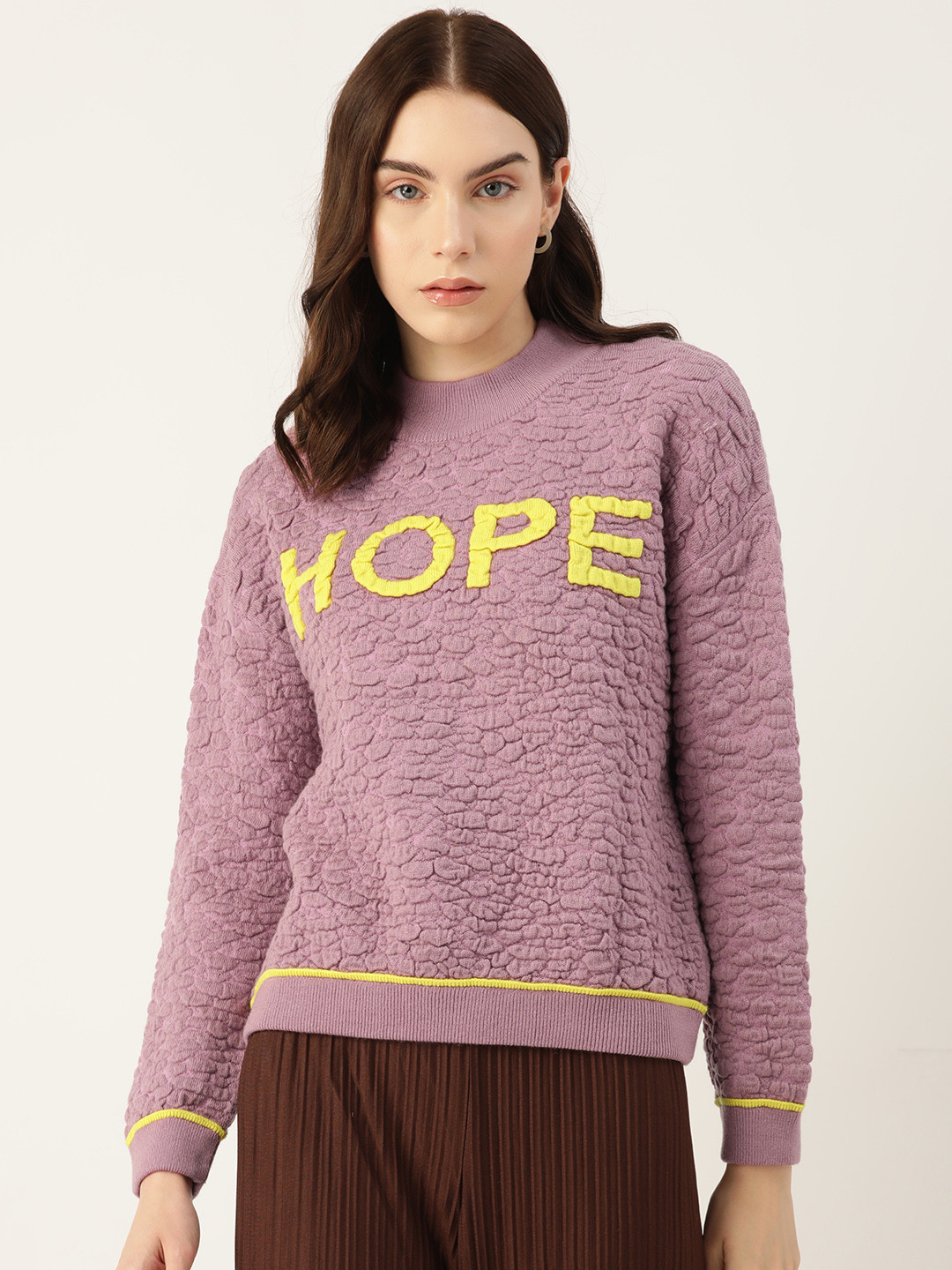 Madame Women Textured Typography Pullover