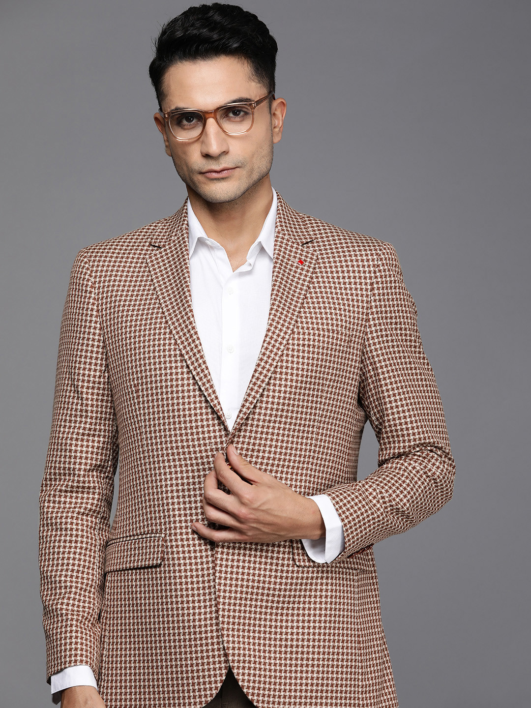 Raymond Self Design Textured Contemporary Fit Single Breasted Formal Blazer