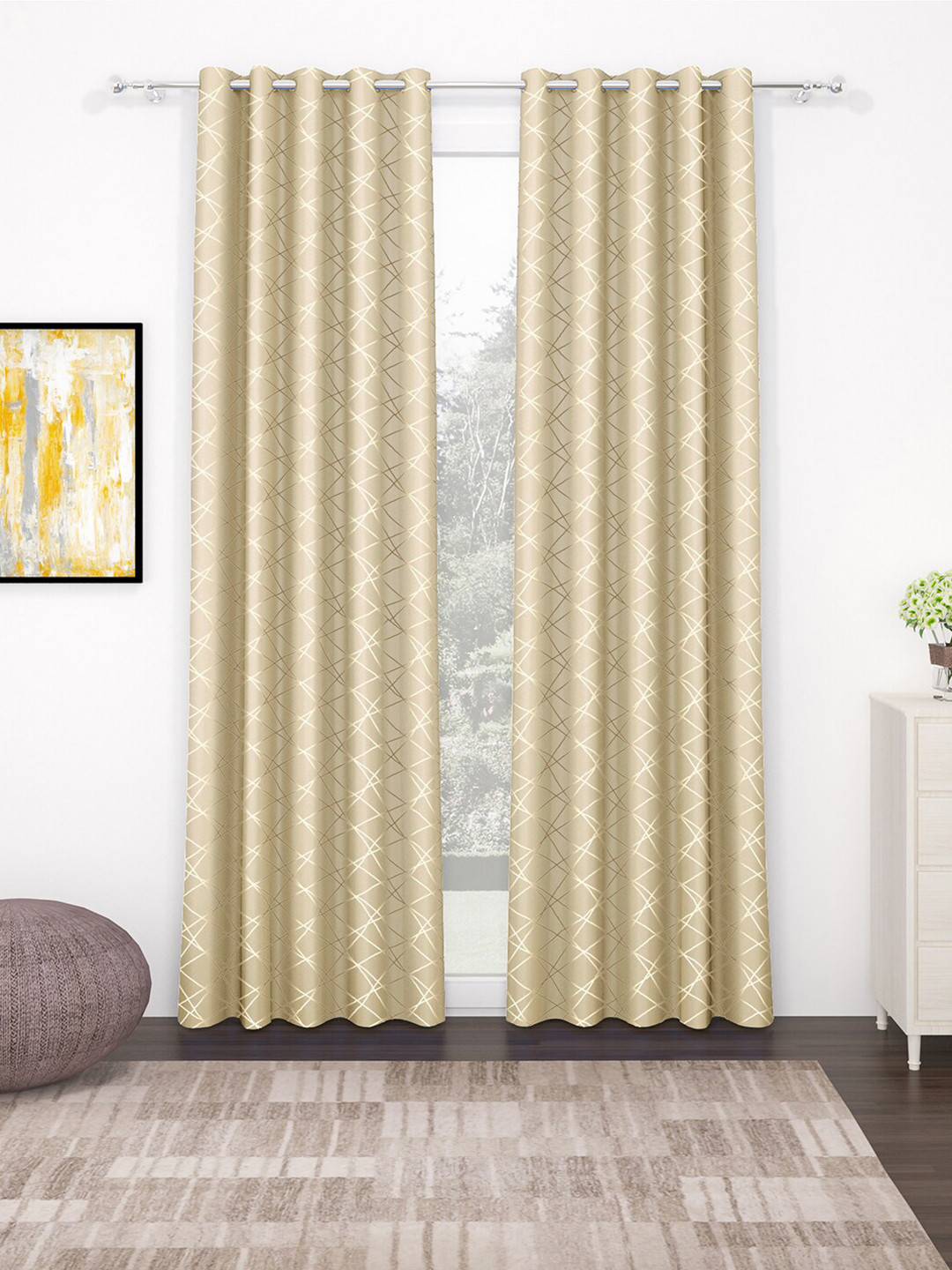 Story@home Beige & White Abstract Black Out Long Door Curtain