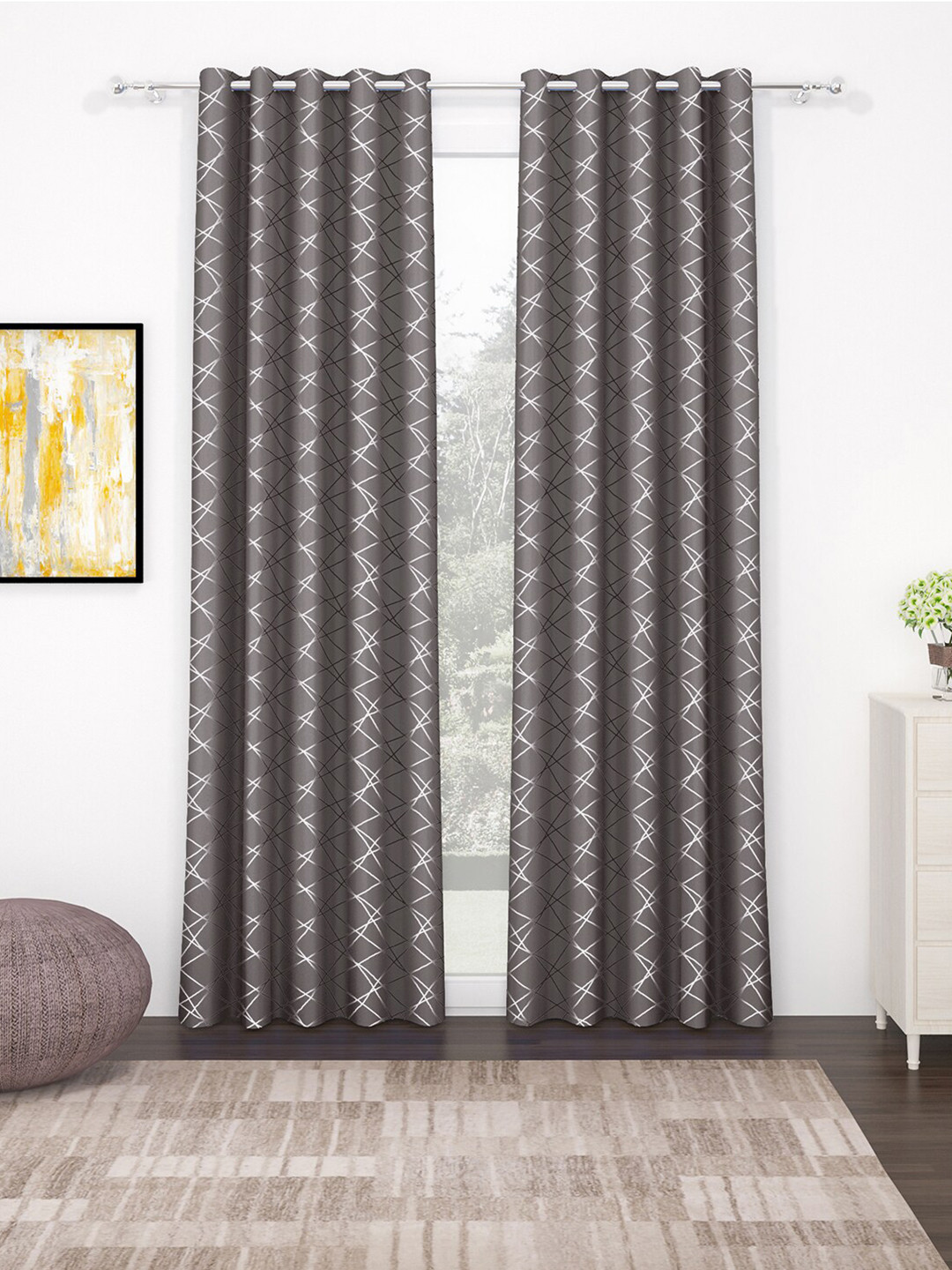 Story@home Grey & White Black Out Door Curtain