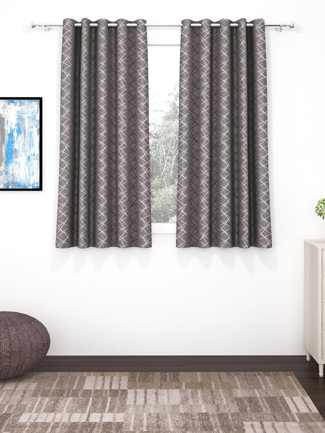 Story@home Grey & White Black Out Window Curtain