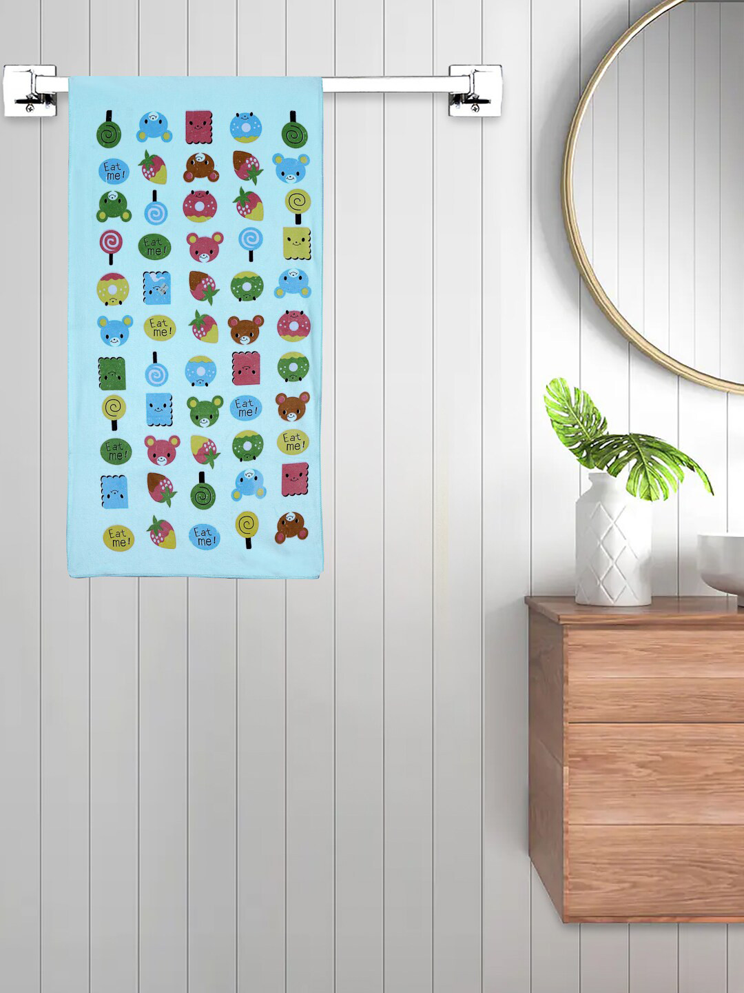 FABINALIV Blue Cartoon Printed 420 GSM Cotton Kids Bath Towel