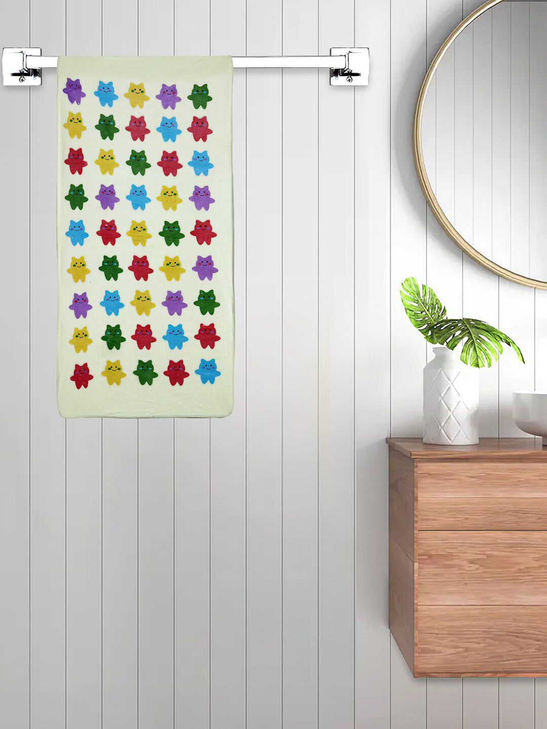 FABINALIV Yellow Cartoon Printed 420 GSM Cotton Kids Bath Towel