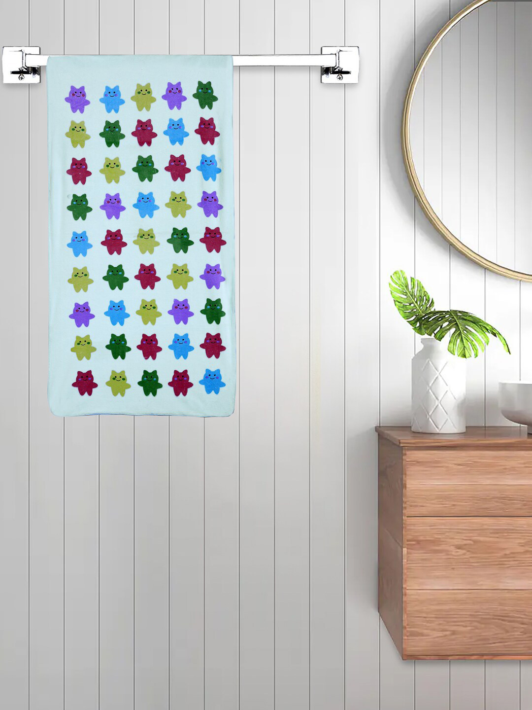 FABINALIV Blue Cartoon Printed 420 GSM Cotton Kids Bath Towel