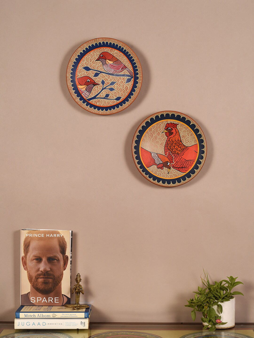 AAKRITI ART CREATIONS Symphony Ceramic Floral Glossy Hanging Hall 2Pcs Wall Plates-9.1In