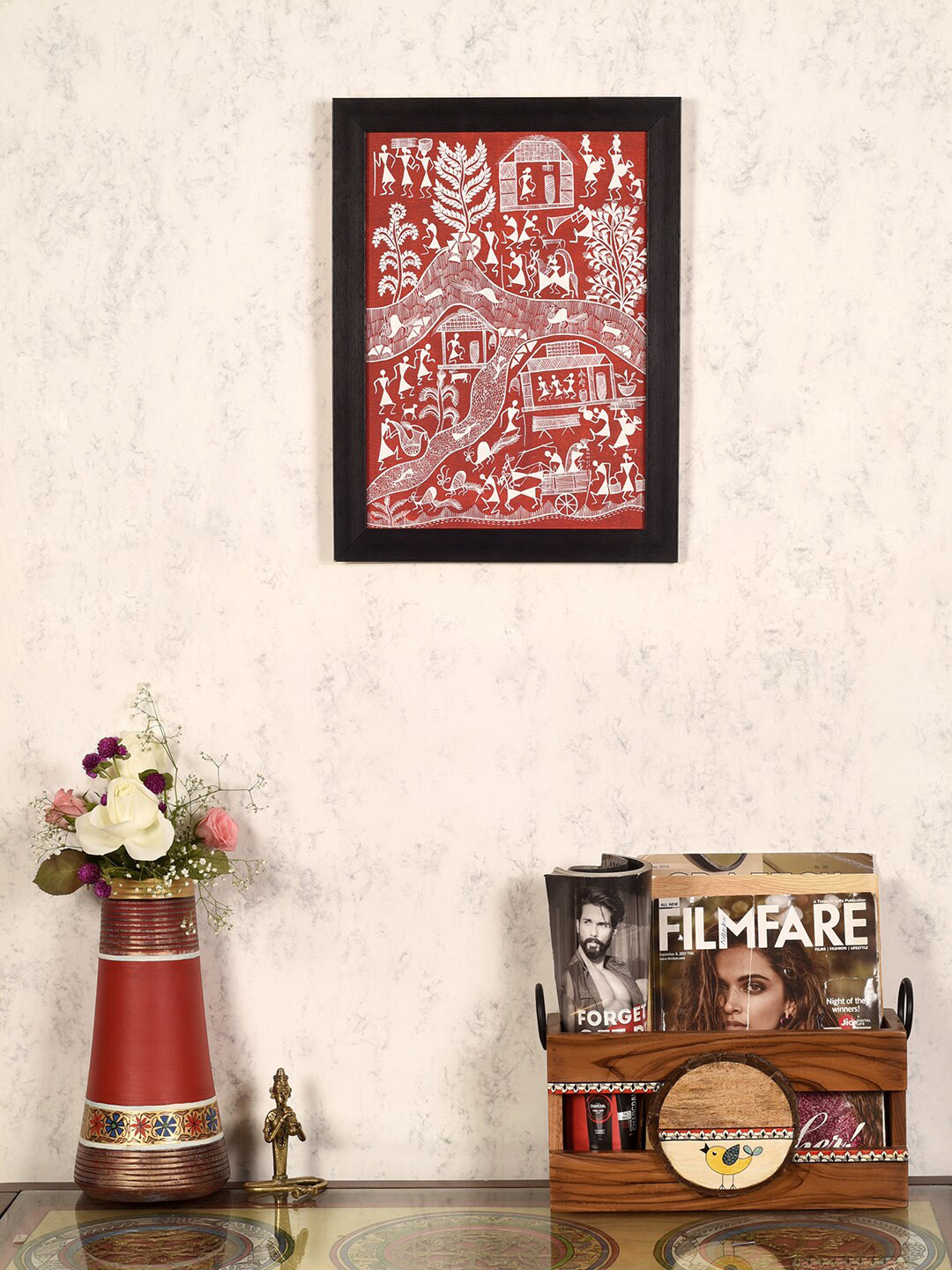 AAKRITI ART CREATIONS Red Tribal Vibes Warli Painting Wall Art