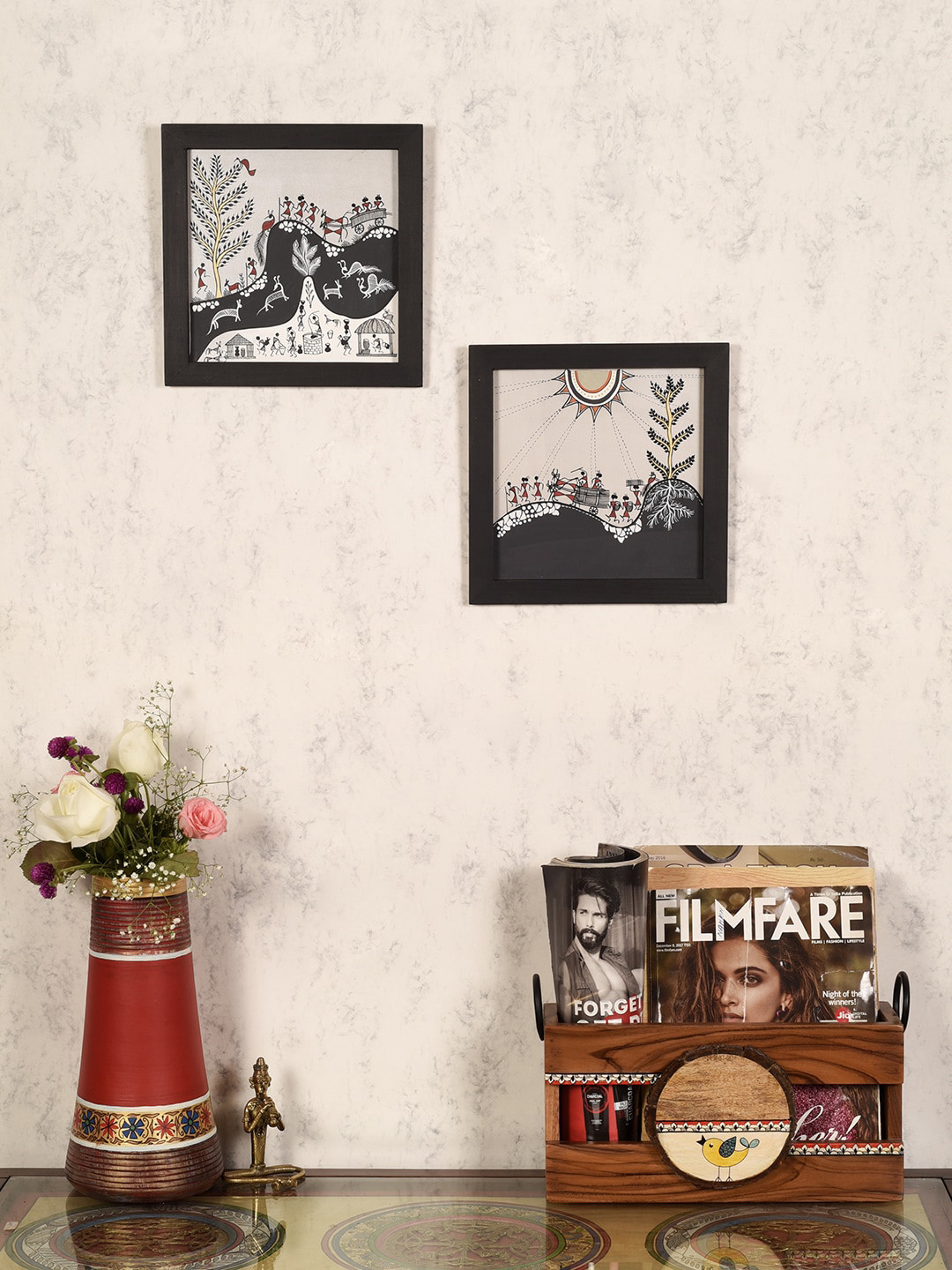 AAKRITI ART CREATIONS Black & White 2 Pieces Ethereal Symmetry Warli Wall Art