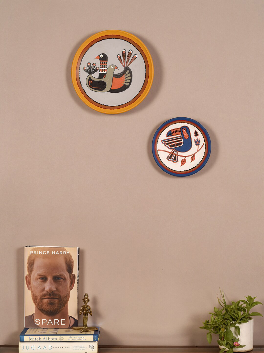 AAKRITI ART CREATIONS Terracotta Plates Ceramic Paisley Glossy Hall 2Pcs Wall Plates-9.4In