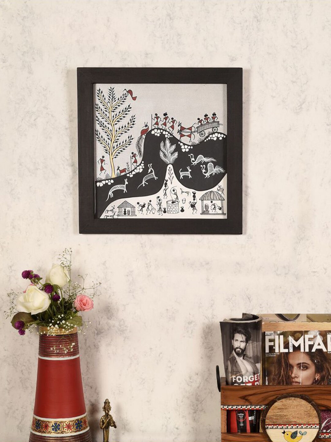 AAKRITI ART CREATIONS Black & Grey Handpainted Tribal Elegance Warli Wall Art