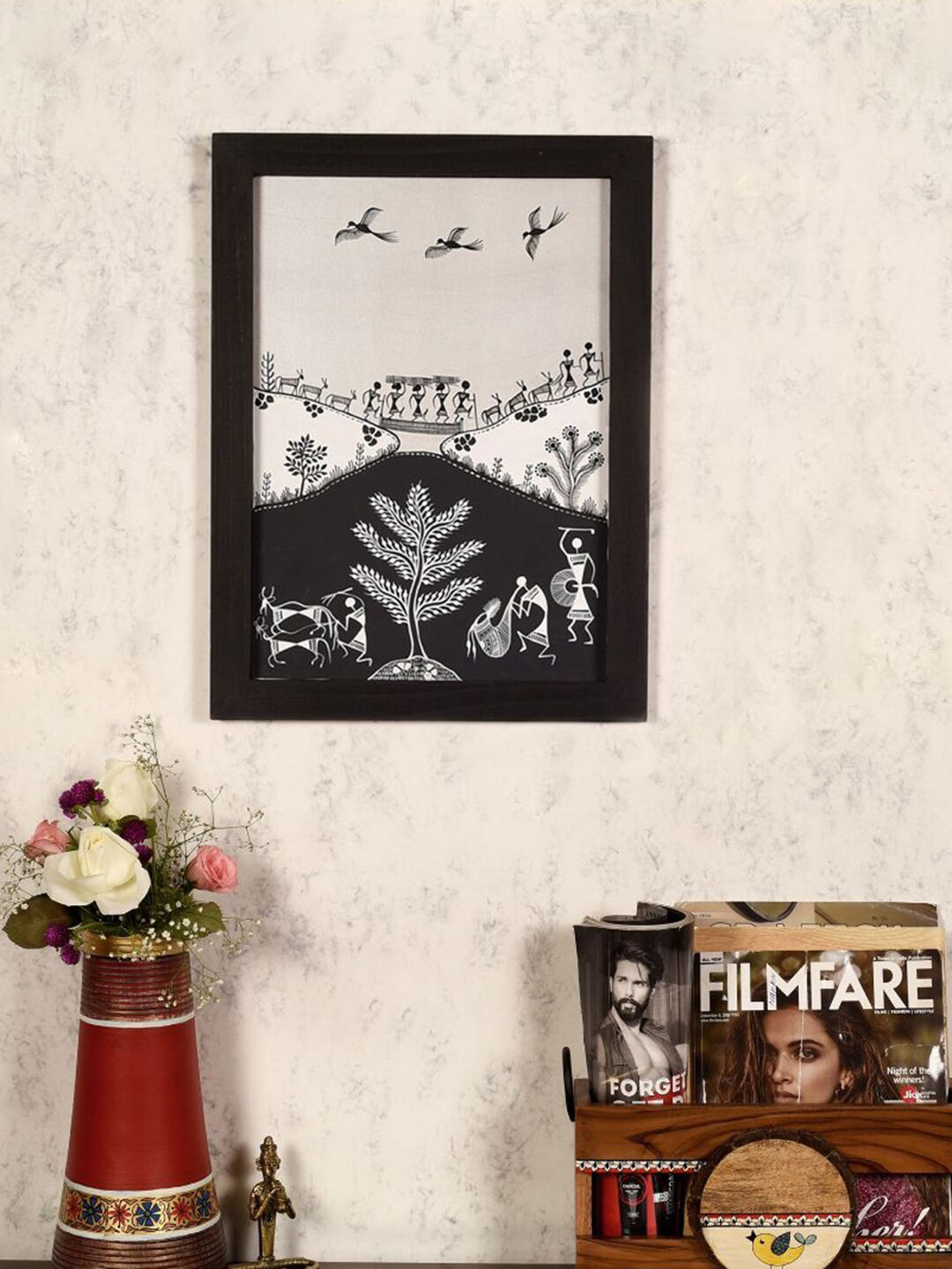 AAKRITI ART CREATIONS Black & Grey Harmonious Contrast Warli Painting Wall Art