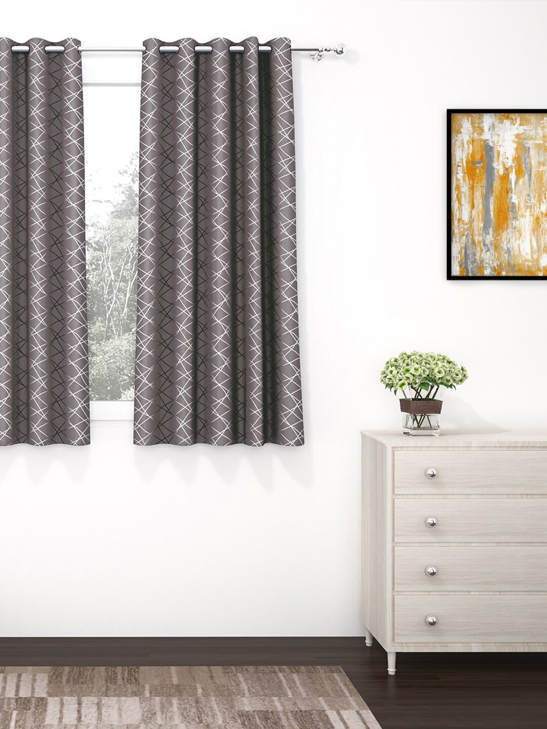 Story@home Grey & White Abstract Printed Black Out Window Curtain