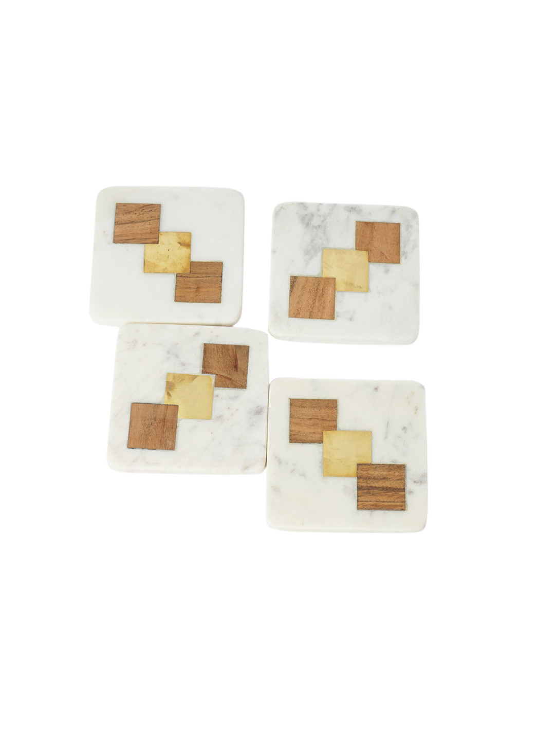 CASA DECOR Timeless Grandeur White & Brown 4-Pieces Square Marble Coasters