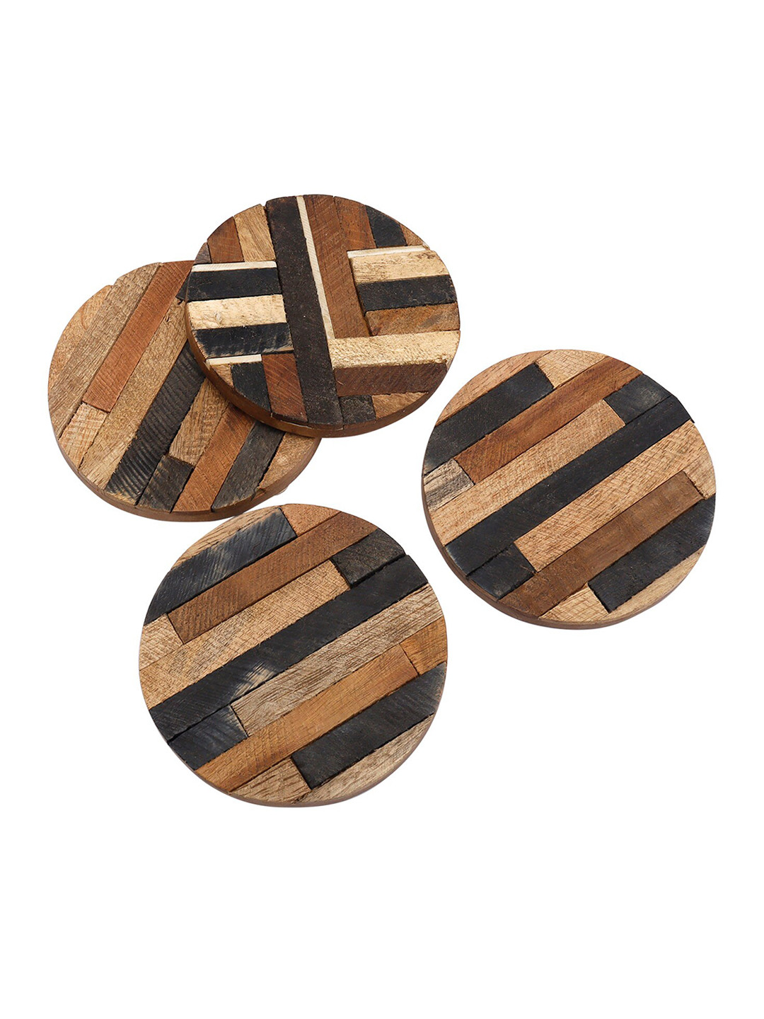 CASA DECOR Rustic Country Brown & Black 4 Pieces Rustic Elegance Round Wooden Coasters