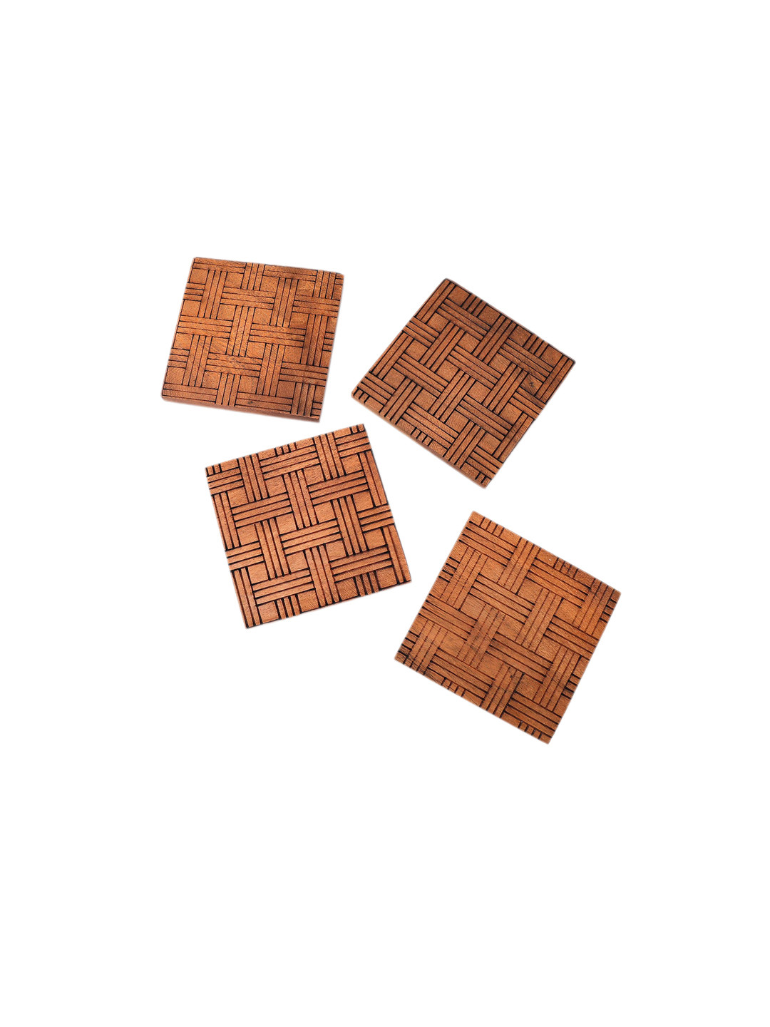 CASA DECOR Rustic Country 4-Pcs Brown Square Wooden Coasters