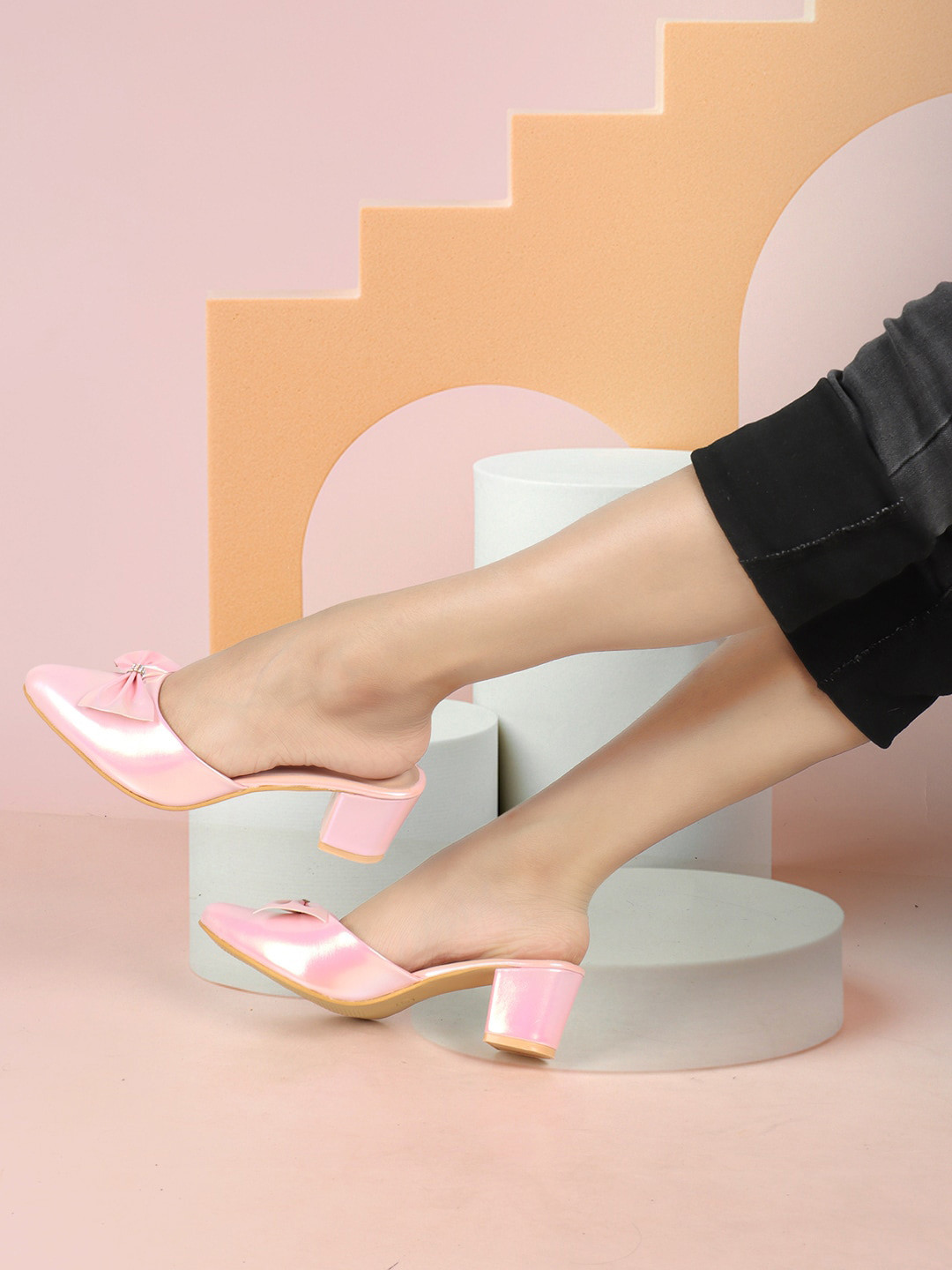 ICONICS Bow Embellished Block Heel Mules