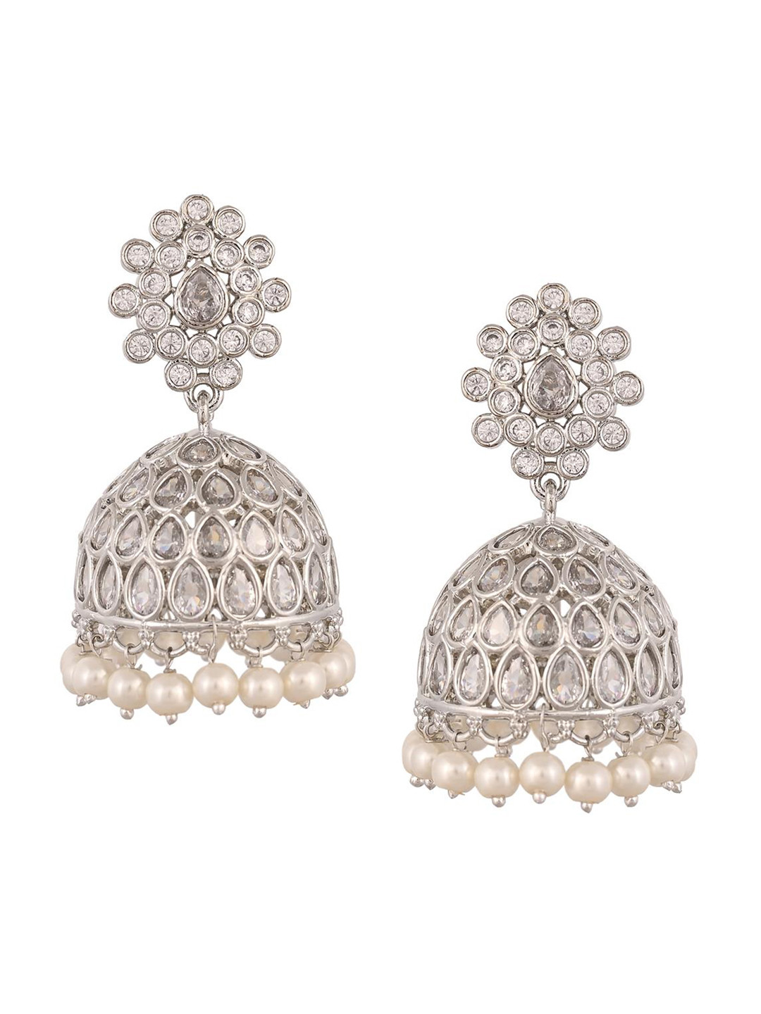 RATNAVALI JEWELS Silver-Plated Dome Shaped Jhumkas