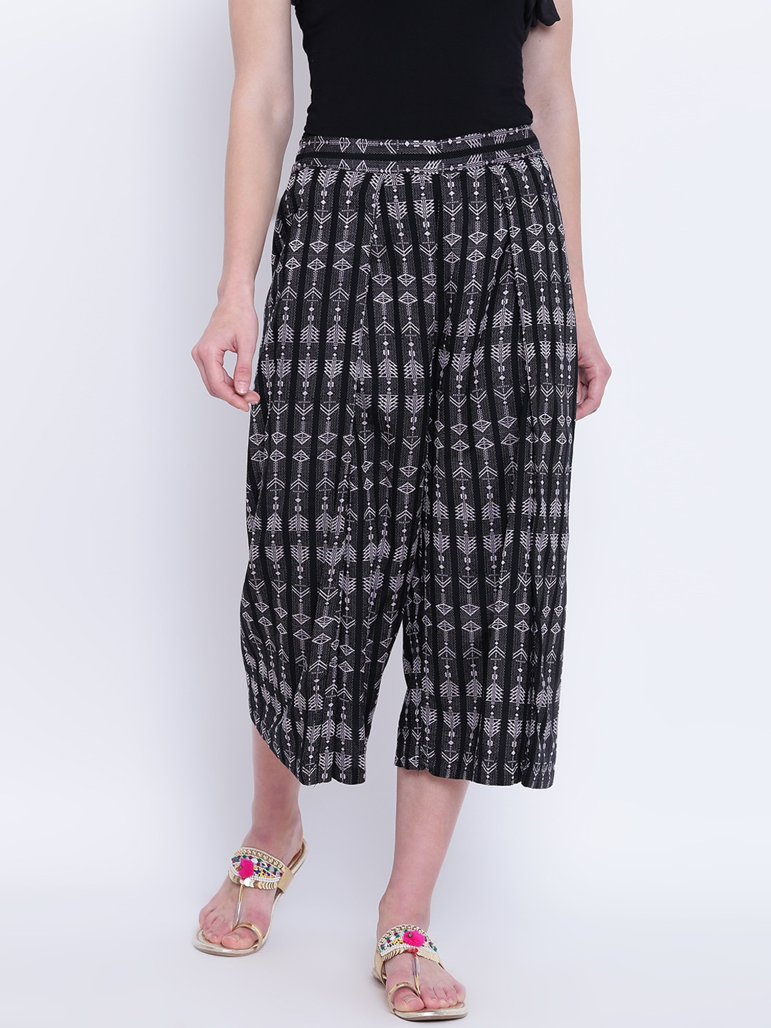 AURELIA Women Black & Mauve Patterned Culottes