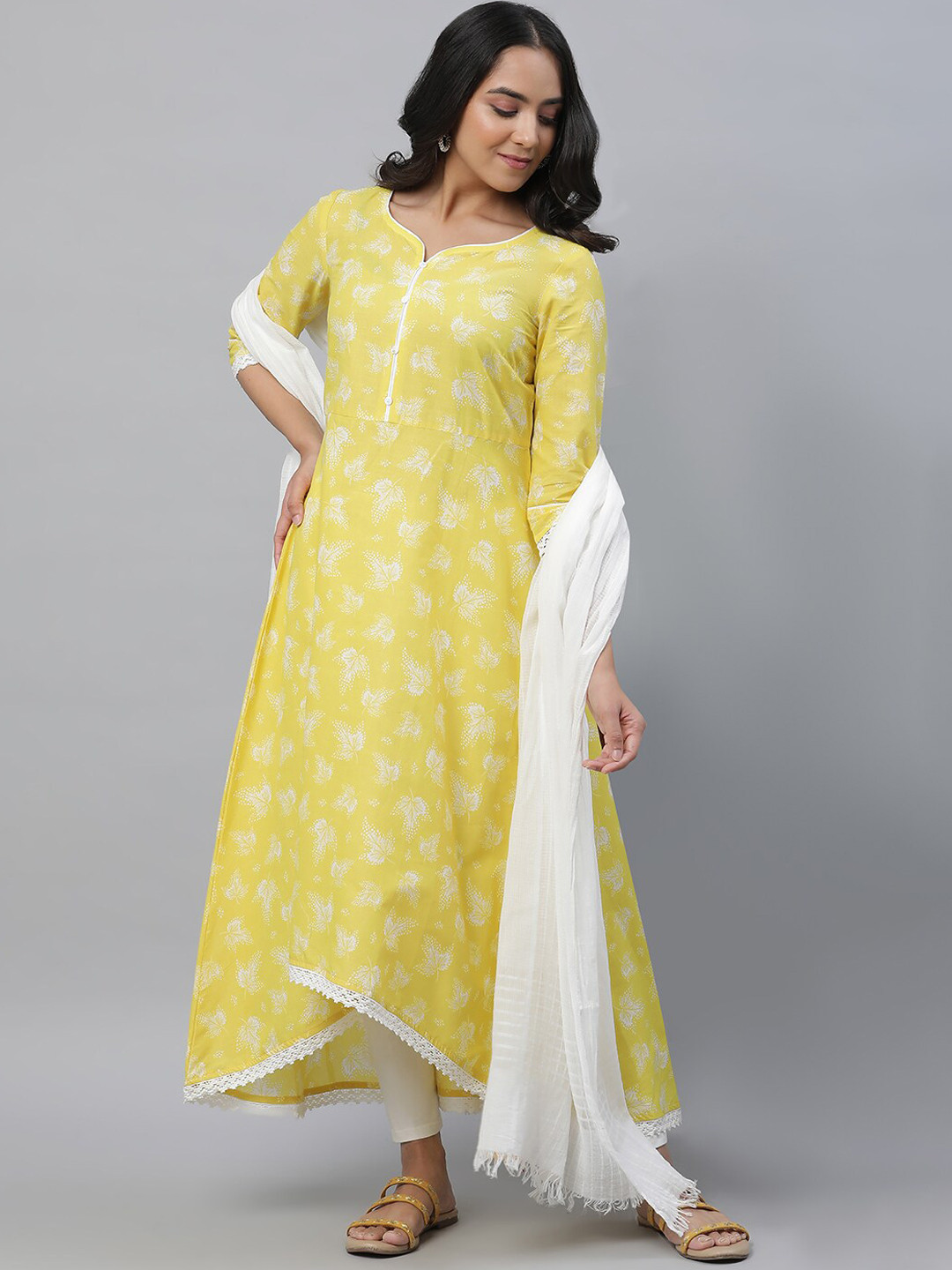 AURELIA Ethnic Motifs Printed Swearthert Neck Pure Cotton A-Line Kurta