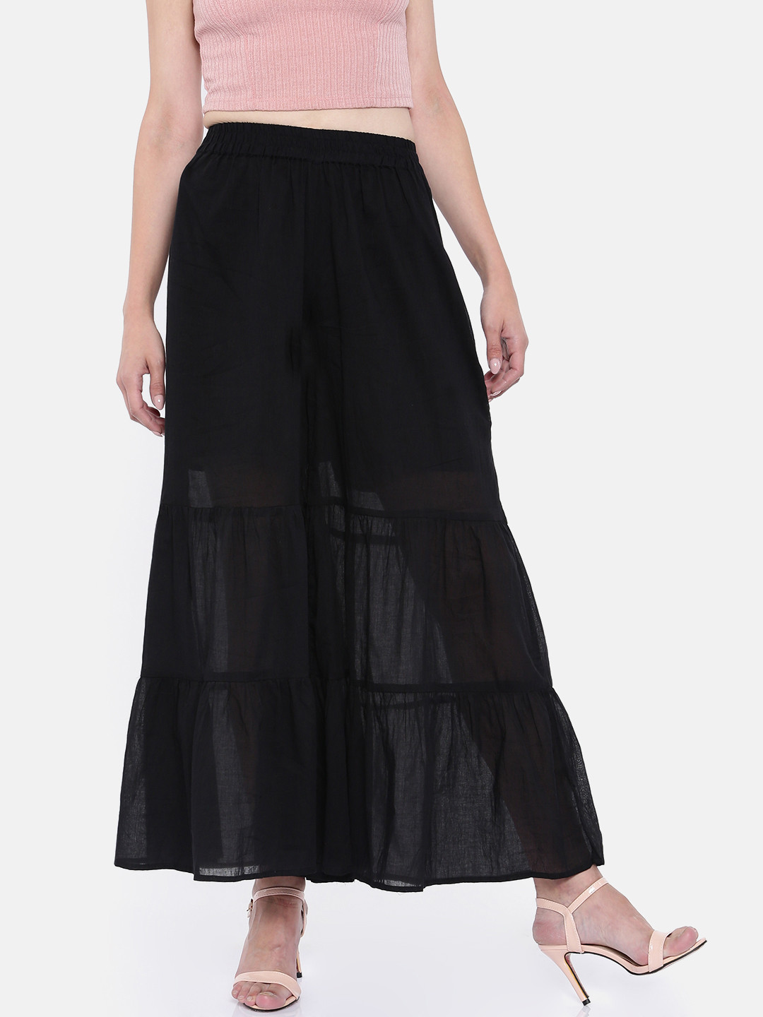 AURELIA Women Black Wide Leg Solid Palazzos