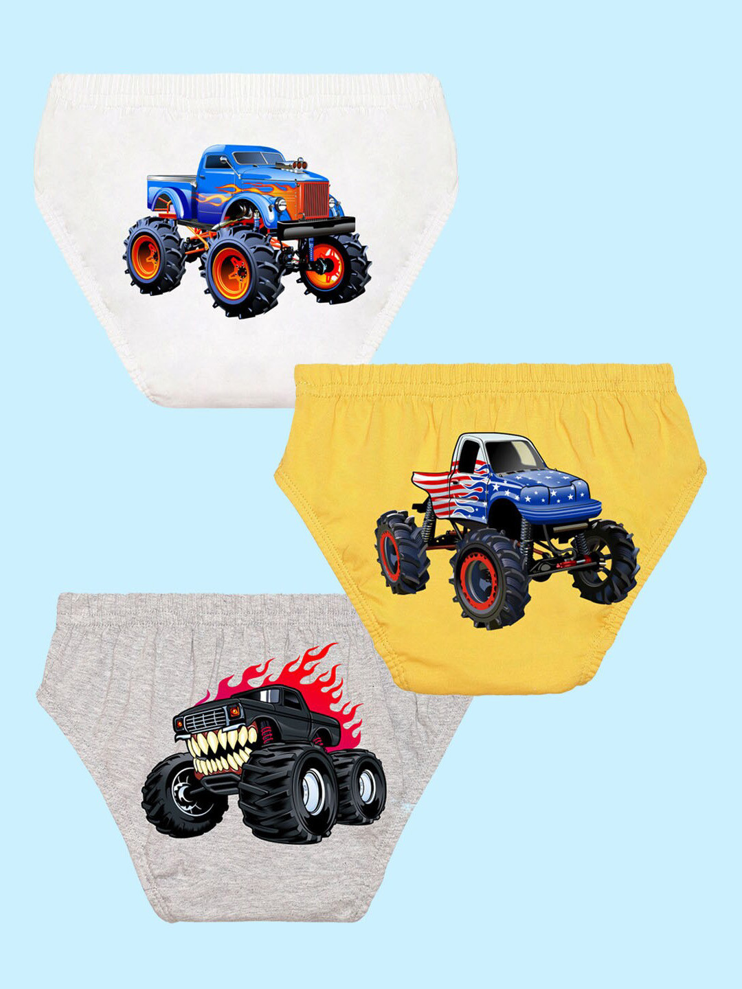 NUSYL Boys Pack Of 3 Graphic Printed Pure Cotton Basic Briefs NUBCBRFPO3.0086