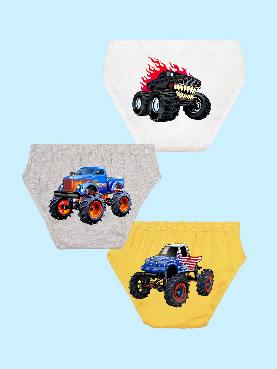 NUSYL Boys Pack Of 3 Graphic Print Ribbed Cotton Briefs NUBCBRFPO3.0084