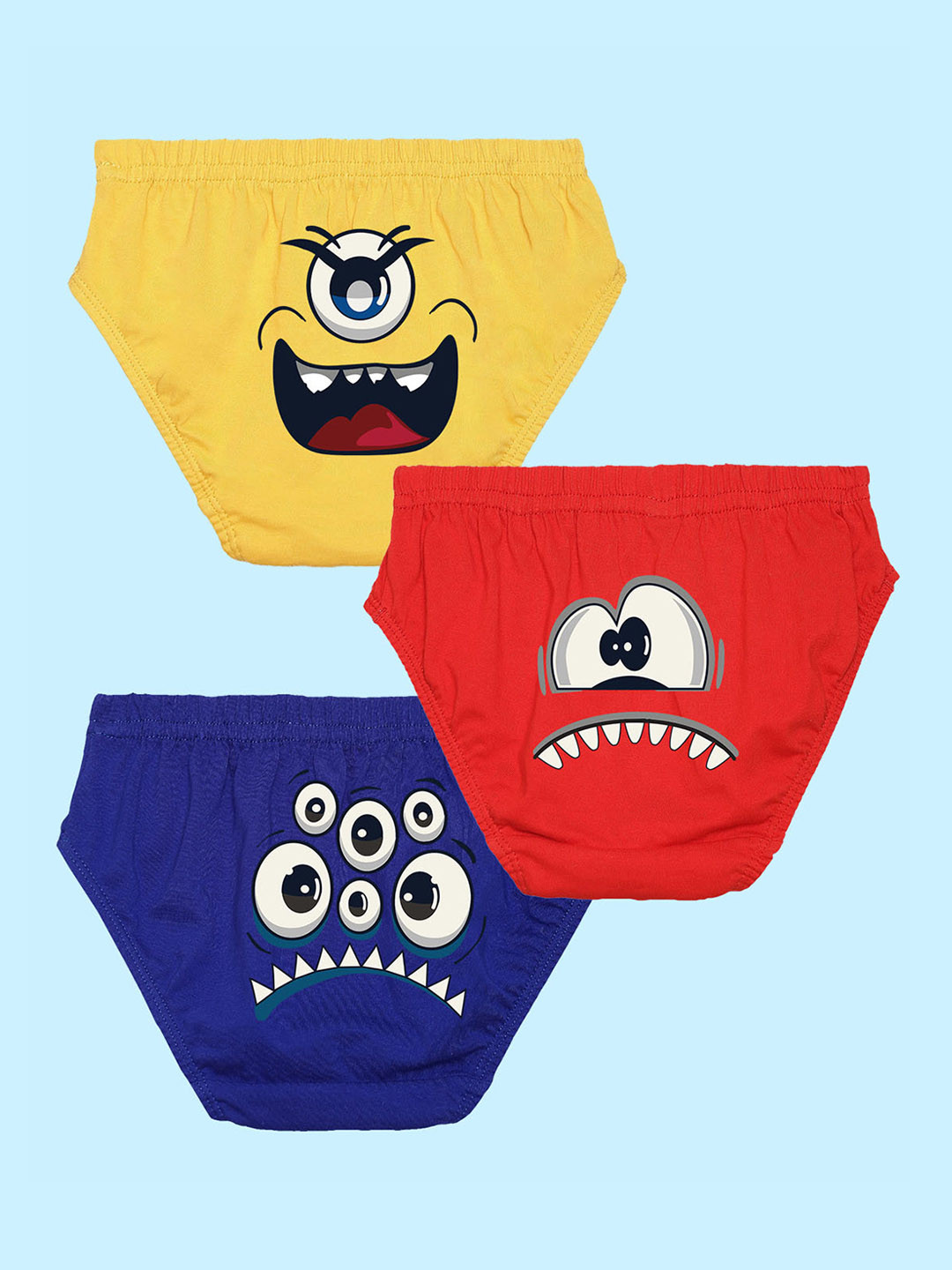 NUSYL Boys Pack Of 3 Graphic Printed Pure Cotton Basic Briefs NUBCBRFPO3.0072