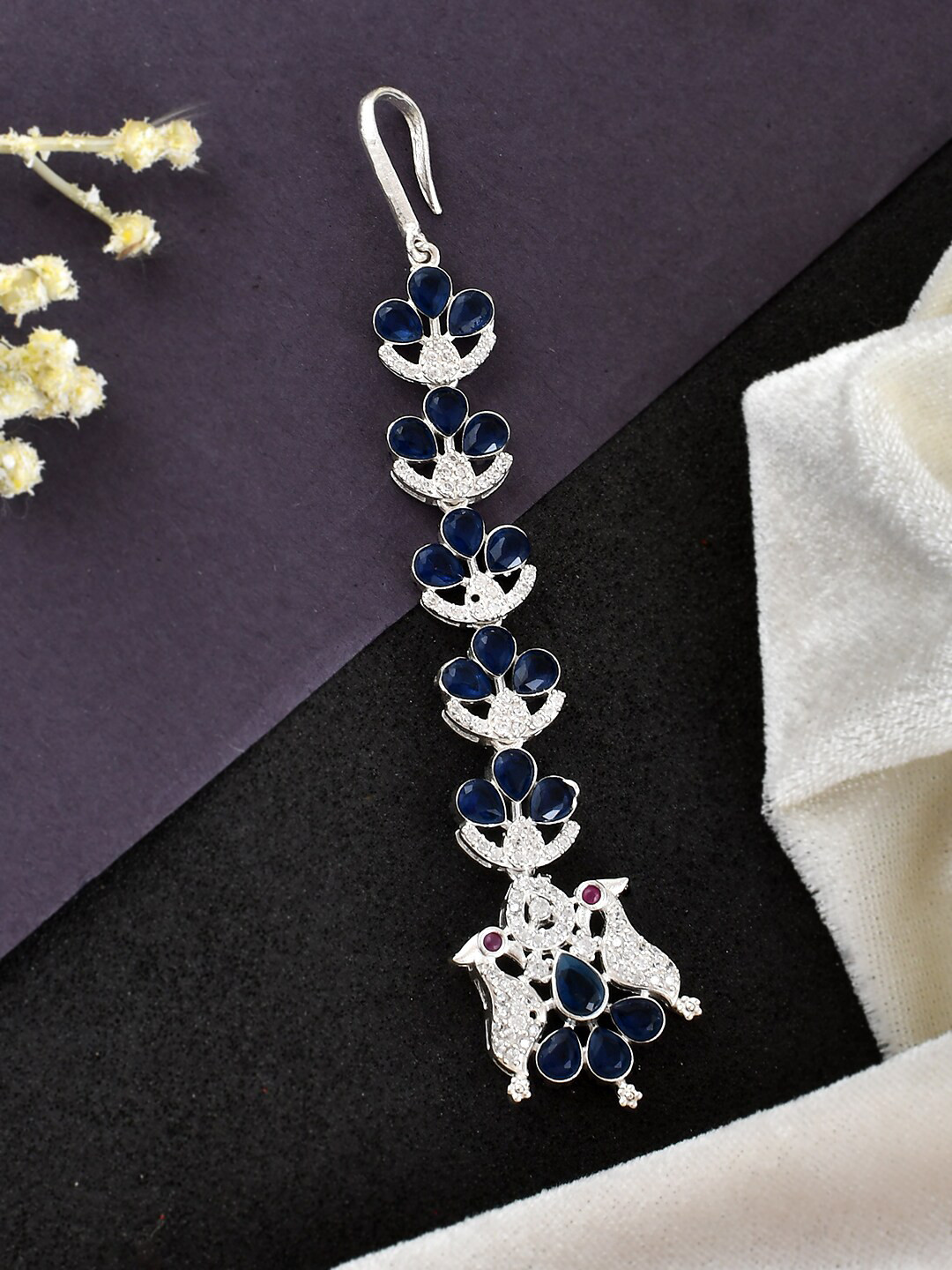 Silvermerc Designs Silver-Plated America Diamond-Studded Maang Tika