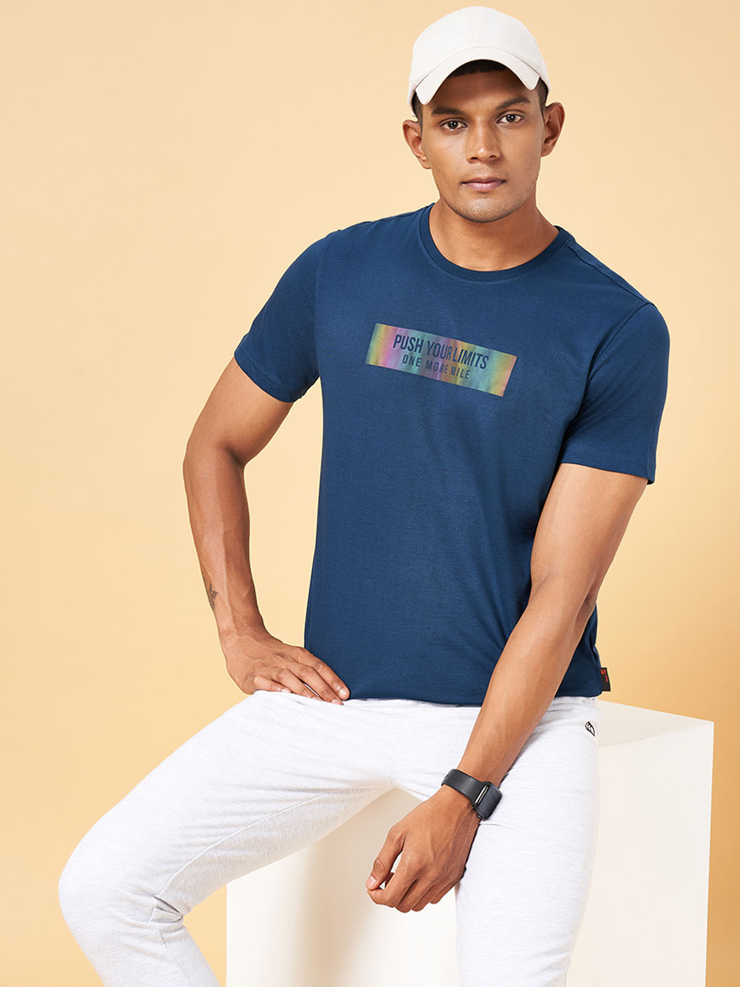 Ajile by Pantaloons Typography Round Neck Half Sleeves Applique Slim Fit Sports T-shirt