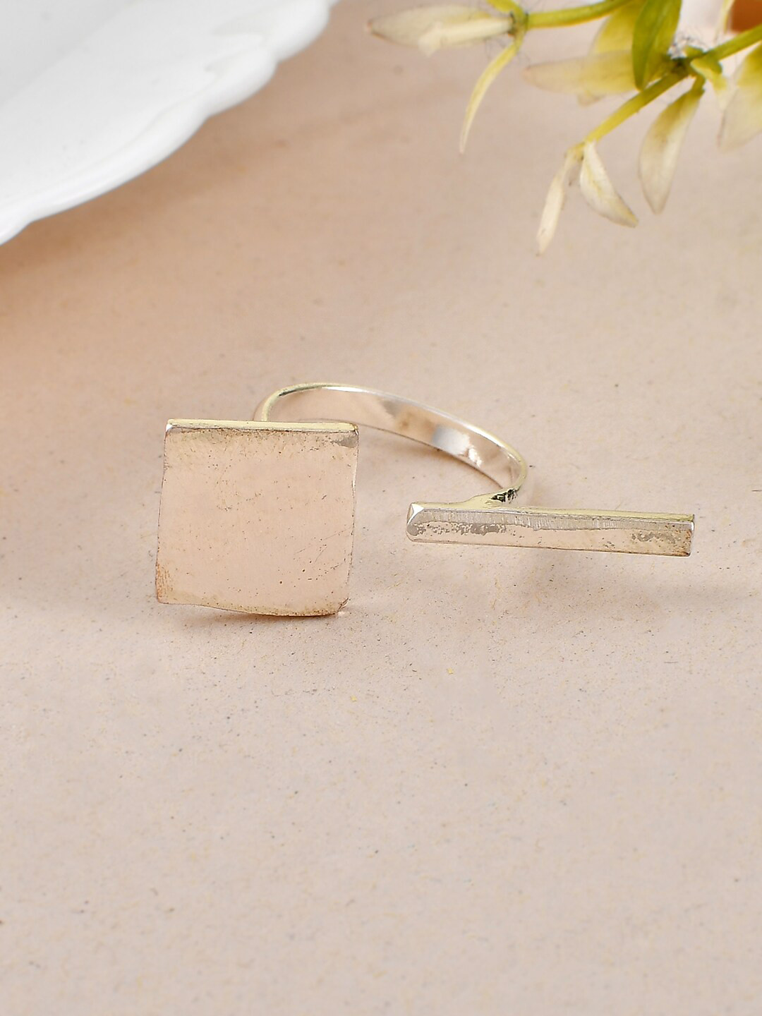 Silvermerc Designs Silver-Plated Square & Bar Adjustable Ring