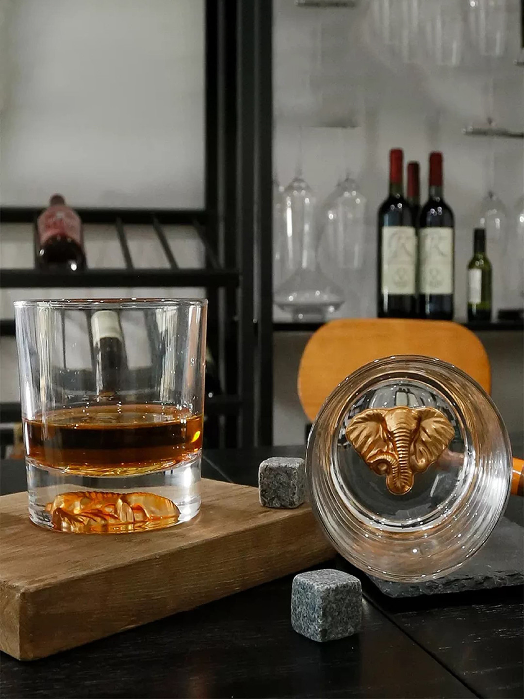 MELBIFY Set Of 2 Elephant Whiskey Glasses 300 ML Each