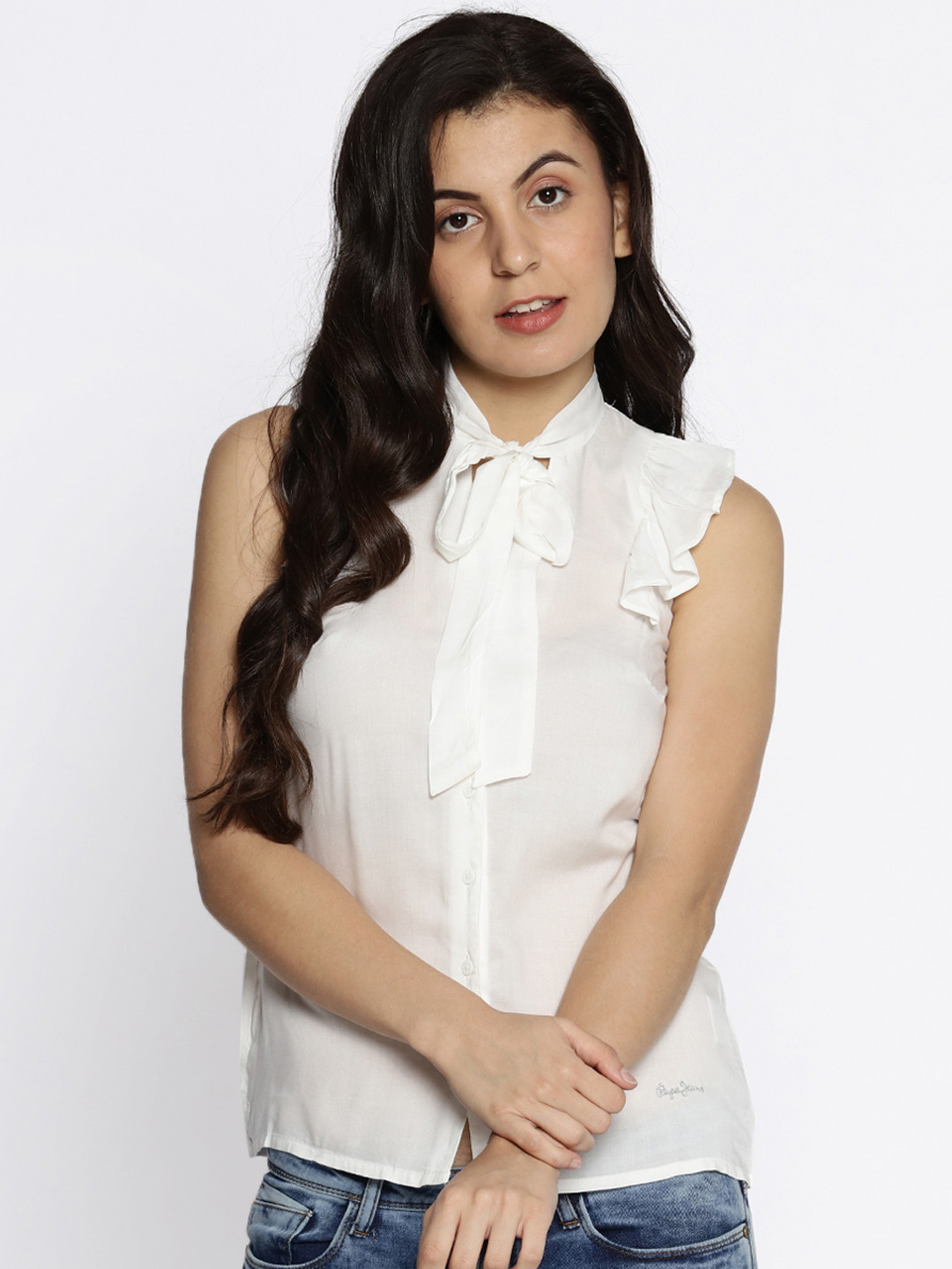 Pepe Jeans Women White Solid Shirt Style Top