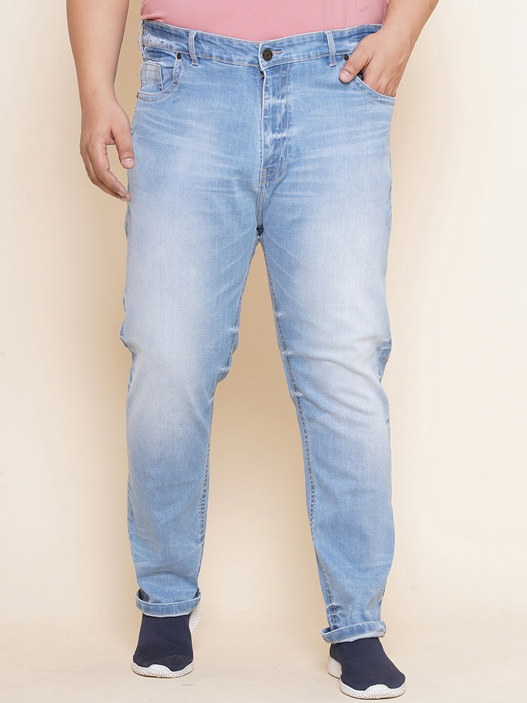 John Pride Plus Size Men Mid-Rise Clean Look Light Fade Stretchable Jeans