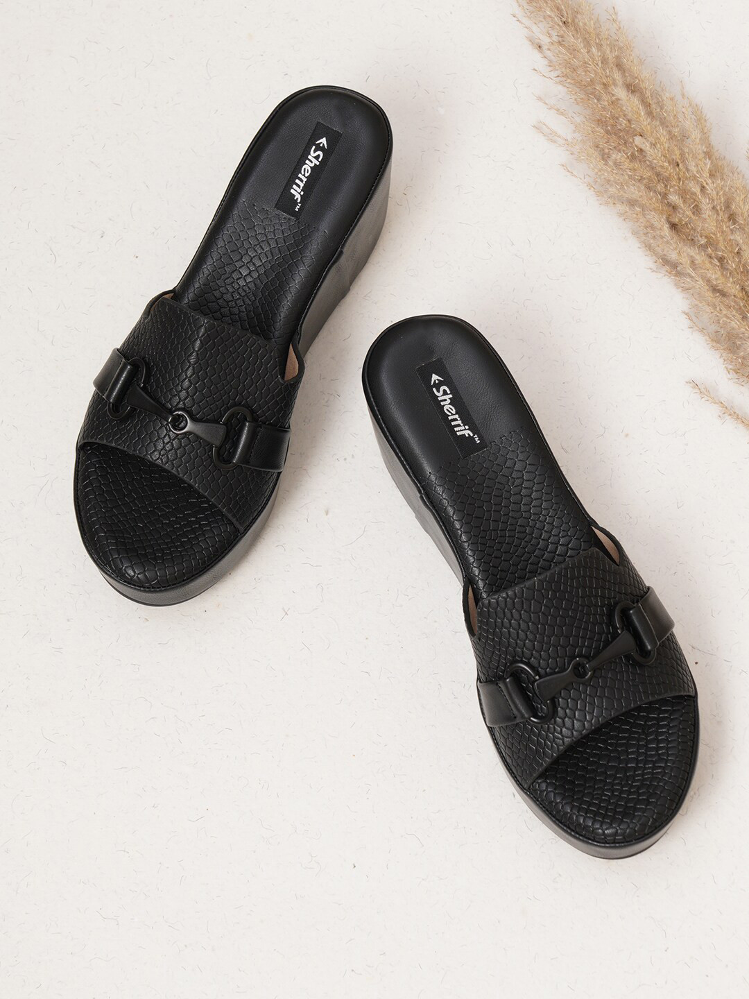 Sherrif Shoes Textured Embellished Wedges