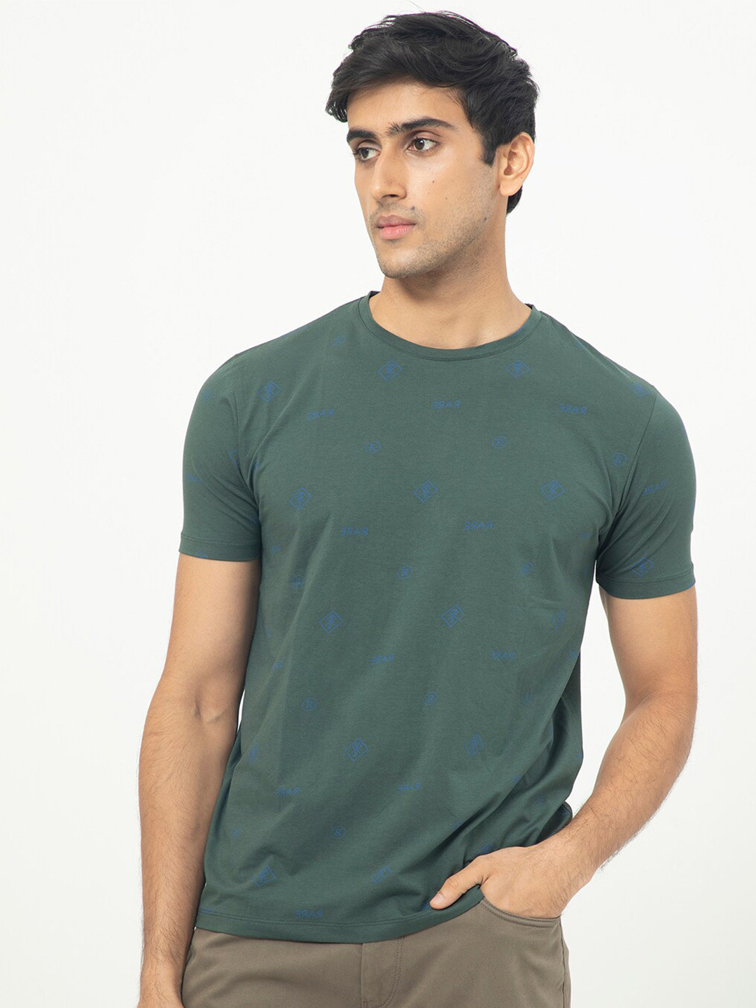 RARE RABBIT Men Grammy Conversational Printed Cotton Slim Fit T-Shirt