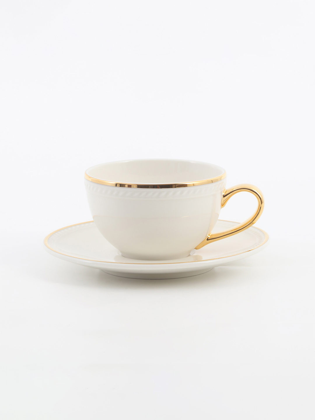 Home Centre 2 PC White Solid Stoneware Glossy Cup and Saucer - 200 ML