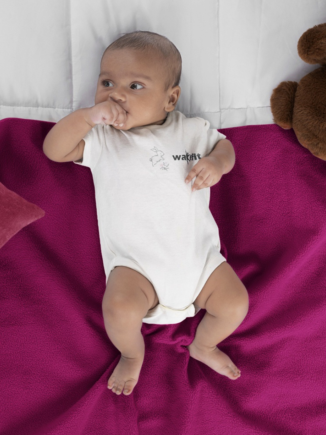 wakefit Kids Magenta Waterproof Fleece Mattress Protector