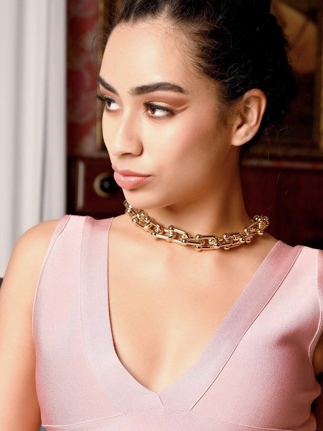 ODETTE Gold Plated Interlinked Chain Statement Necklace